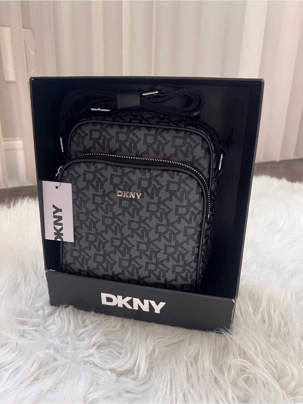 NWT - DKNY Black and Gray Monogram Messenger Crossbody Bag